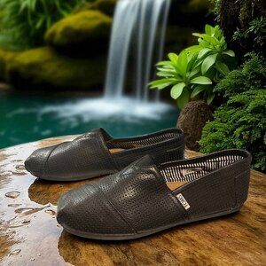 TOMS Black Perforated Leather Men's Classics Slip-On Shoes